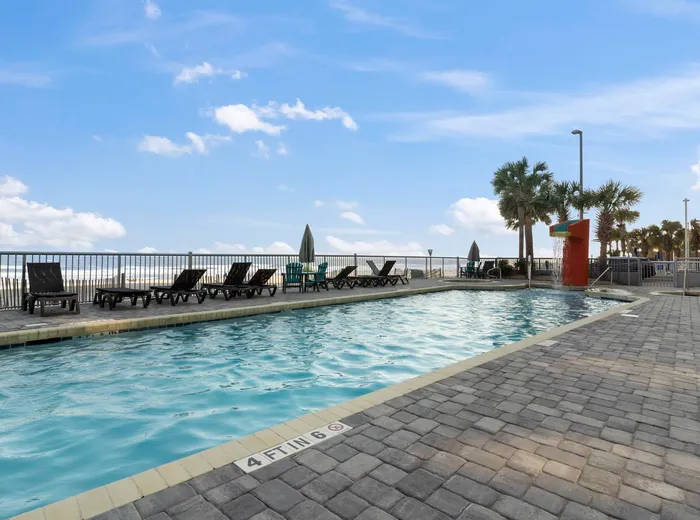 Oceanfront pool deck at the Oceans One resort
